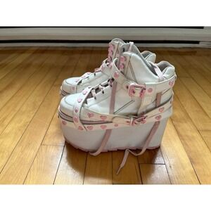 YRU Qozmo Bondage Heart White Pink Platform Sneakers High Top Shoes Size 8